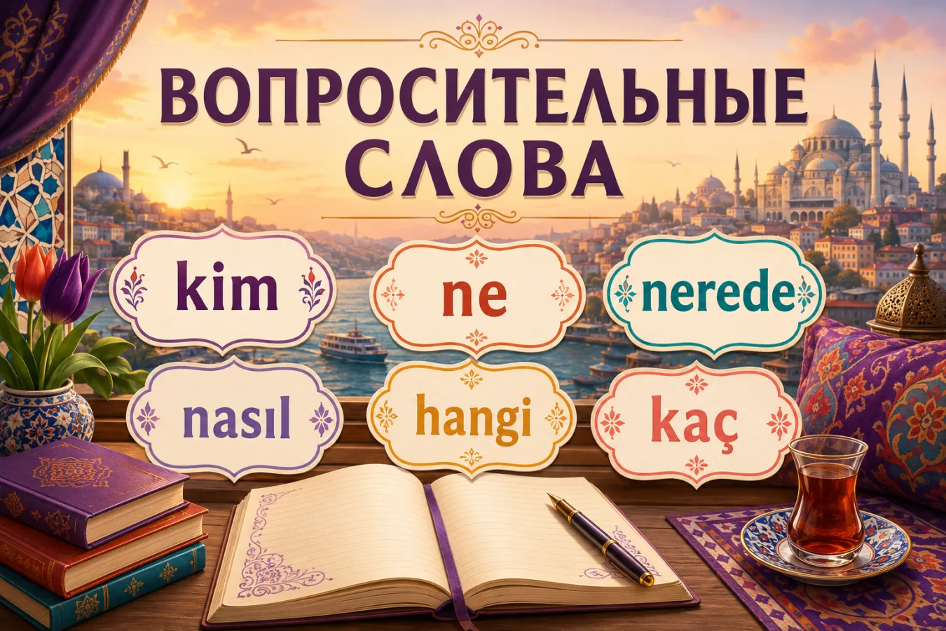Вопросительные слова: kim, ne, nerede, nasıl, hangi, kaç