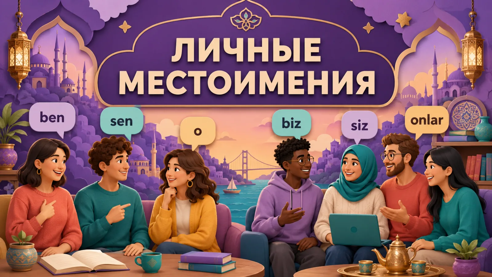 Личные местоимения: ben, sen, o, biz, siz, onlar